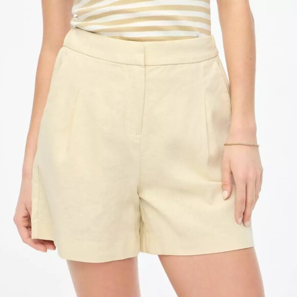 J. Crew Dusty Ivory Elastic-back Linen-Blend Pleated Short/NWT/12 - Picture 3 of 15